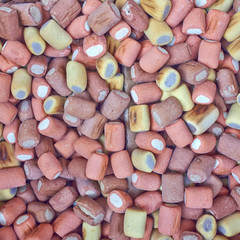 colorful pet food closeup, tasty background