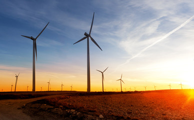 Energias renovables. Parque eolico. Turbinas de viento