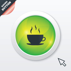 Coffee cup sign icon. Hot coffee button.