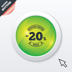 20 percent discount sign icon. Sale symbol.