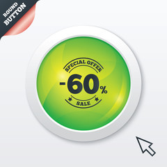 60 percent discount sign icon. Sale symbol.