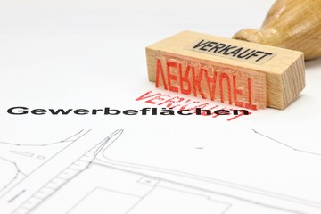 Stempel VERKAUFT auf Gewerbeflächenplan