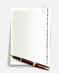 alphabet on a paper and pen with gold nib