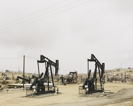 Oil Rigs And Wells In The Midway-Sunset Shale Oil Fields, The Largest In California