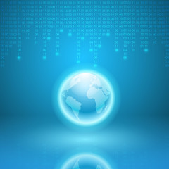 Stream of binary code with the globe