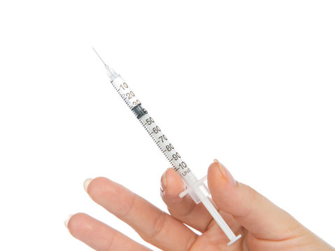 Doctor hand with medical insulin syringe ready for injection