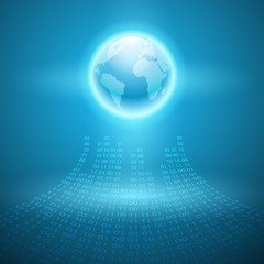 Stream of binary code to the globe.