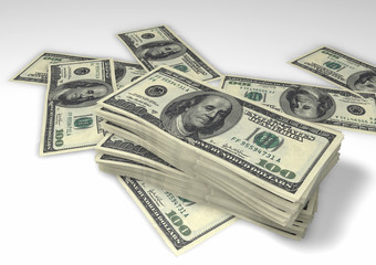 Bundles of Dollars on a white background.