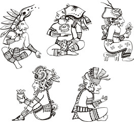 Fototapeta na wymiar Maya characters sitting