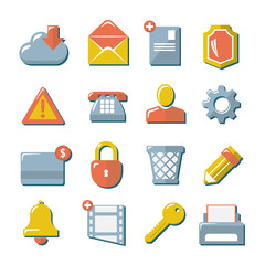 Set flat icons of web, media, internet, and business
