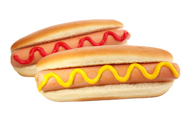 Tasty hot dogs isolated on white