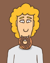 Man holding a donut with his mouth