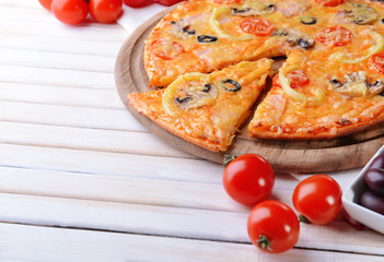 Tasty pizza on table close-up