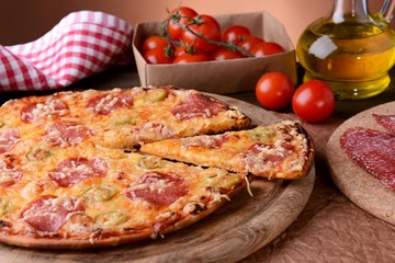 Tasty pizza on table close-up