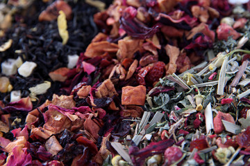 Different kinds of dry tea close up
