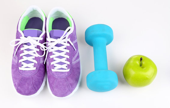 Sneakers and sport equipment. Conceptual photo of fitness
