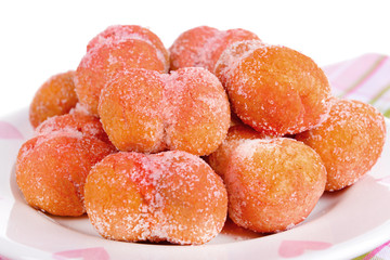 Delicious cookies peaches on plate close-up