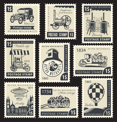 Set of stamps with a retro mechanics