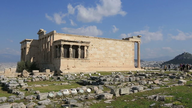 Tourist Visiting Ancient Acropolis in Athens Greece