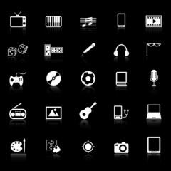 Entertainment icons with reflect on black background