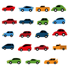 Ensemble vectoriel de différentes voitures colorées isolées