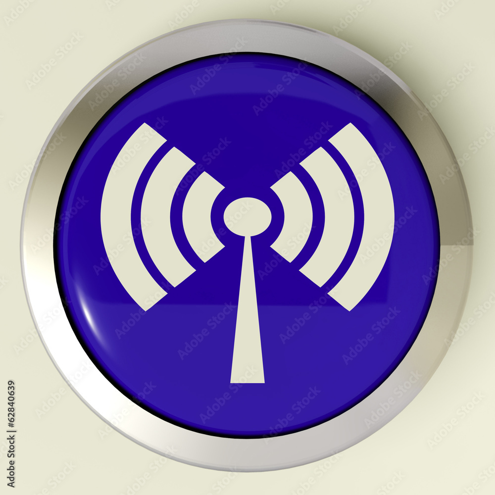 Poster Wifi Button Shows Wireless Internet Access Transmitter