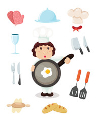 Set of chef and kitchen tools