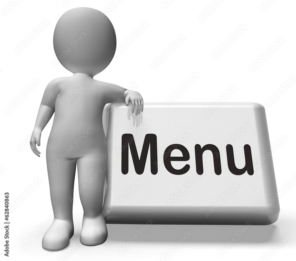 Poster menu button with character shows ordering food menus online