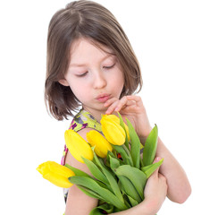 little girl with beautiful flowers.