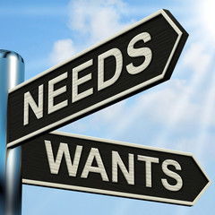 Needs Wants Signpost Means Necessity And Desire