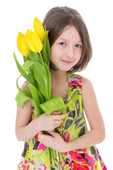 little girl with beautiful flowers.