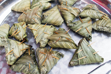 Thailand dessert ,.Grilling Glutinous rice or sticky rice