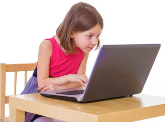  girl sitting at a laptop.