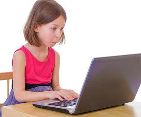  girl sitting at a laptop.