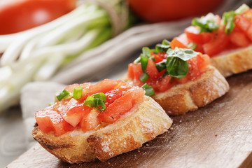 simple italian appetizing bruschetta with tomato