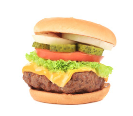 Hamburger with cheese and meat.