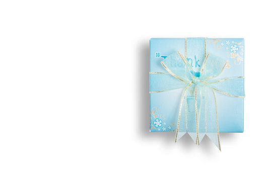 Blue gift box with a ribbon and bow