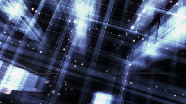 Night City. 3D rendered cyclic footage of an abstract geometry