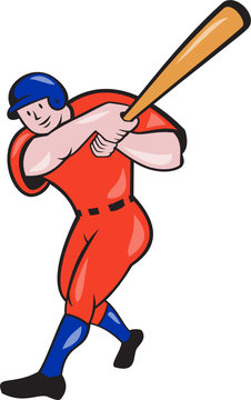 Baseball Hitter Batting Red Isolated Cartoon