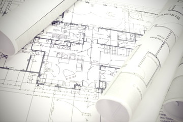 Architect rolls and plans architectural plan