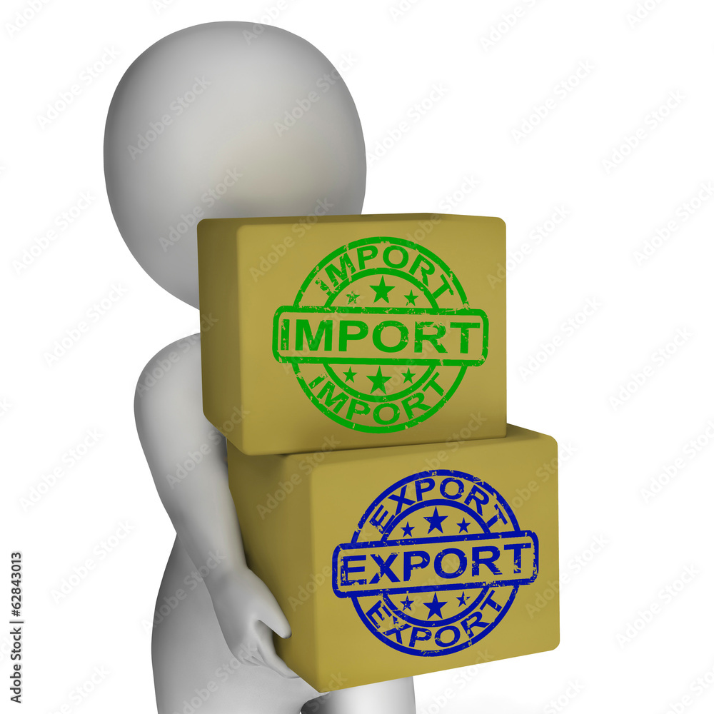 Aufkleber import export boxes mean global trade importing and exporting