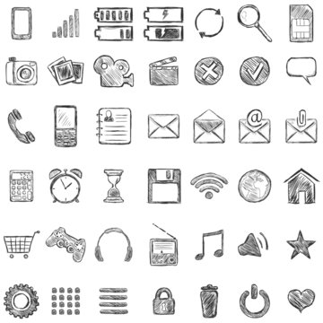 Vector Set of Sketch Mobile Icons