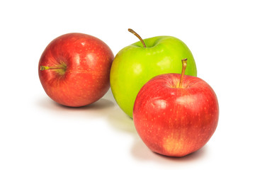 Fresh red and green apple isolated on white background