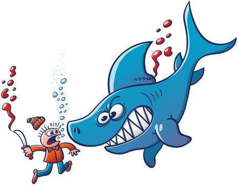Angry shark confronting a finner