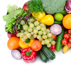 fresh fruits and vegetables isolated on white