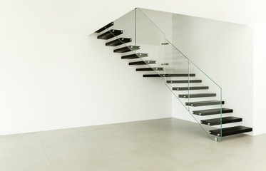 Interior, modern staircase in empty house. - obrazy, fototapety, plakaty