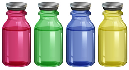 Four clear bottles