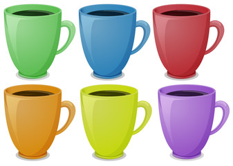 Colorful mugs with coffee