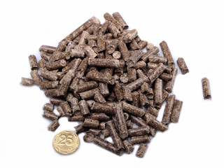 Natural source of energy in the form of wooden briquettes on a w