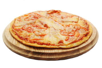 Pizza with Ham, Salami, Tomatoes and Mozzarella Cheese